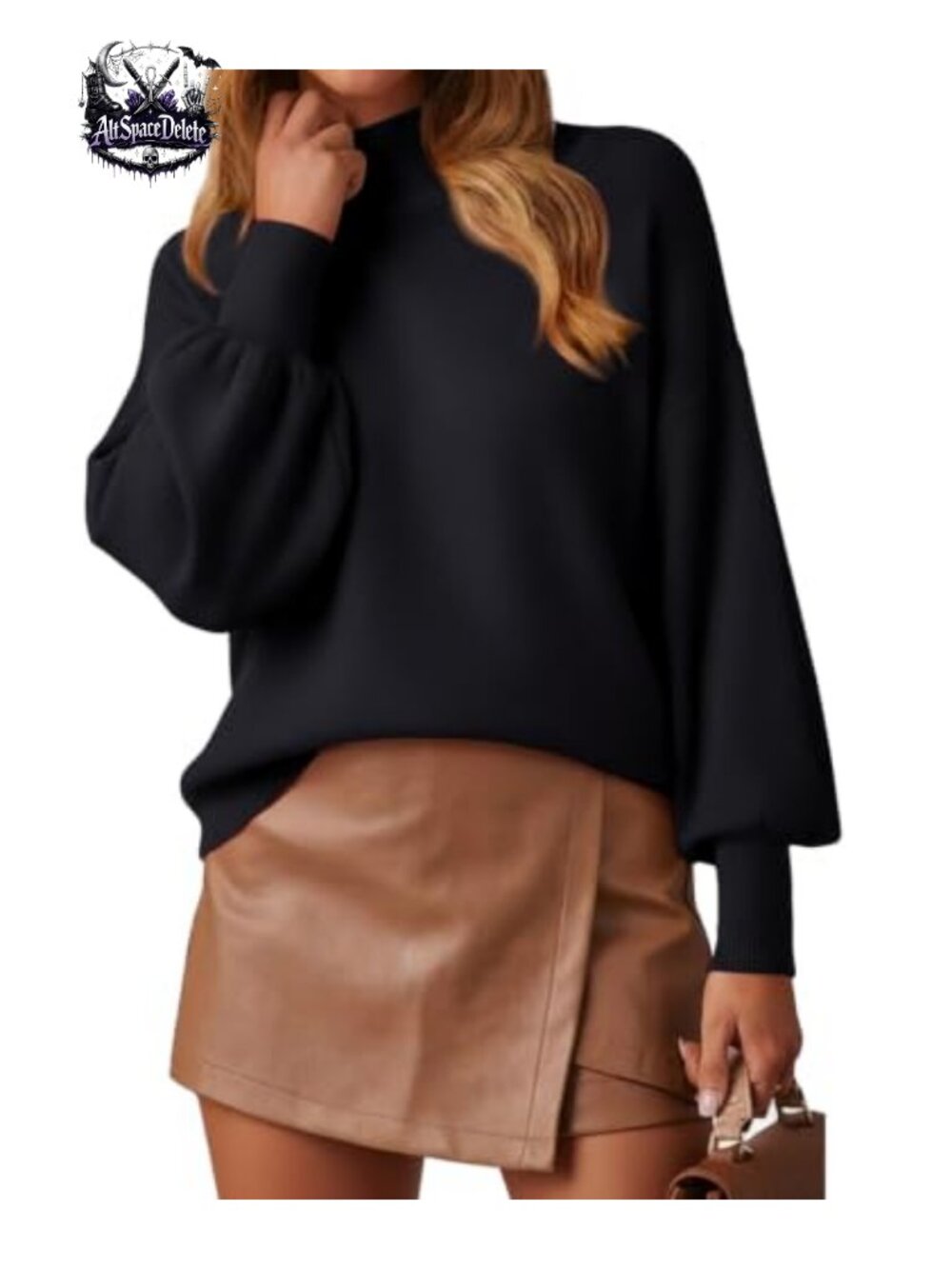 Mock Neck Sweater Long Lantern Sleeve Lightweight Knit Pullover Top